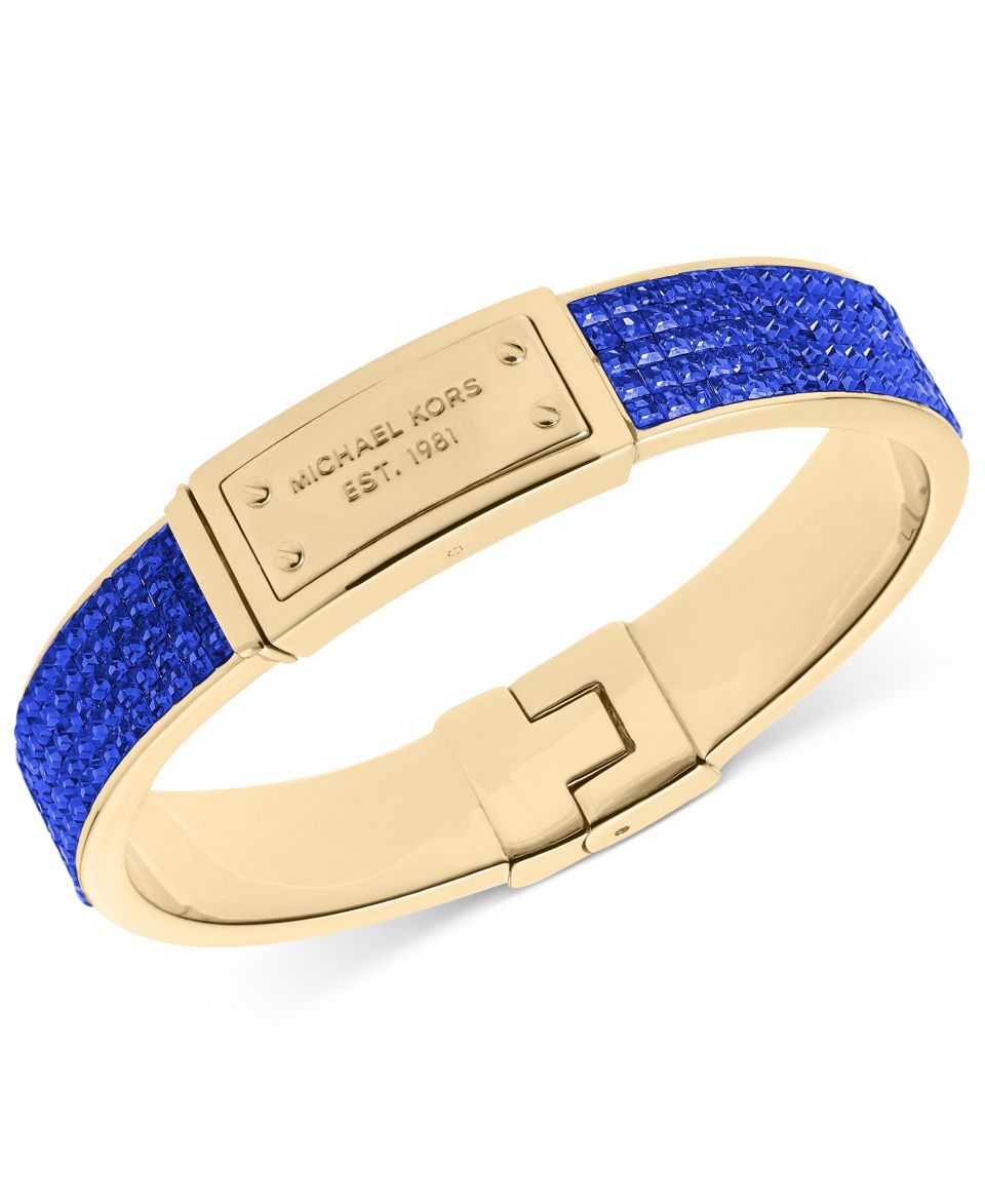 Michael Kors Gold Tone Plaque and Sapphire Colored Crystal Cuff Bracelet   Women