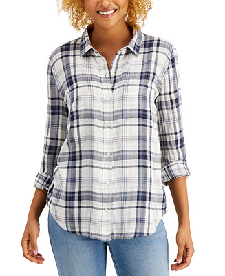 Style & Co Cotton Plaid Button-Down Shirt, Created for Macy's & Reviews ...