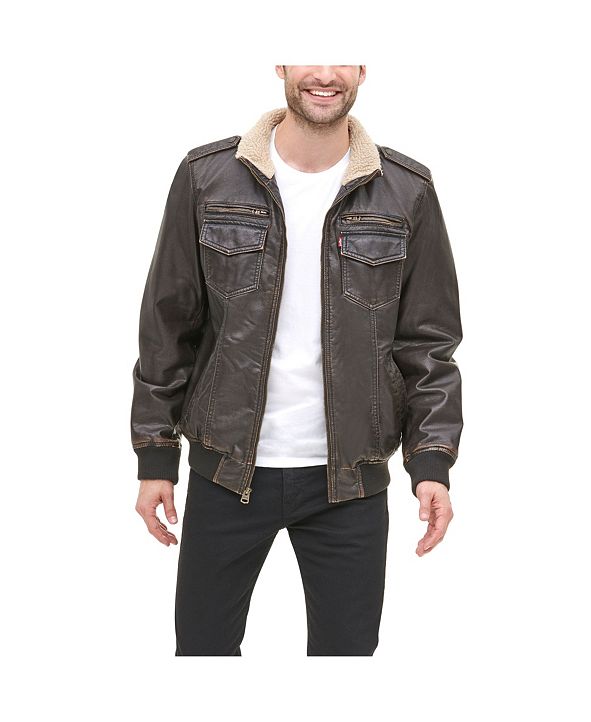 Levi's Men's Sherpa Lined Faux Leather Aviator Bomber & Reviews - Coats ...