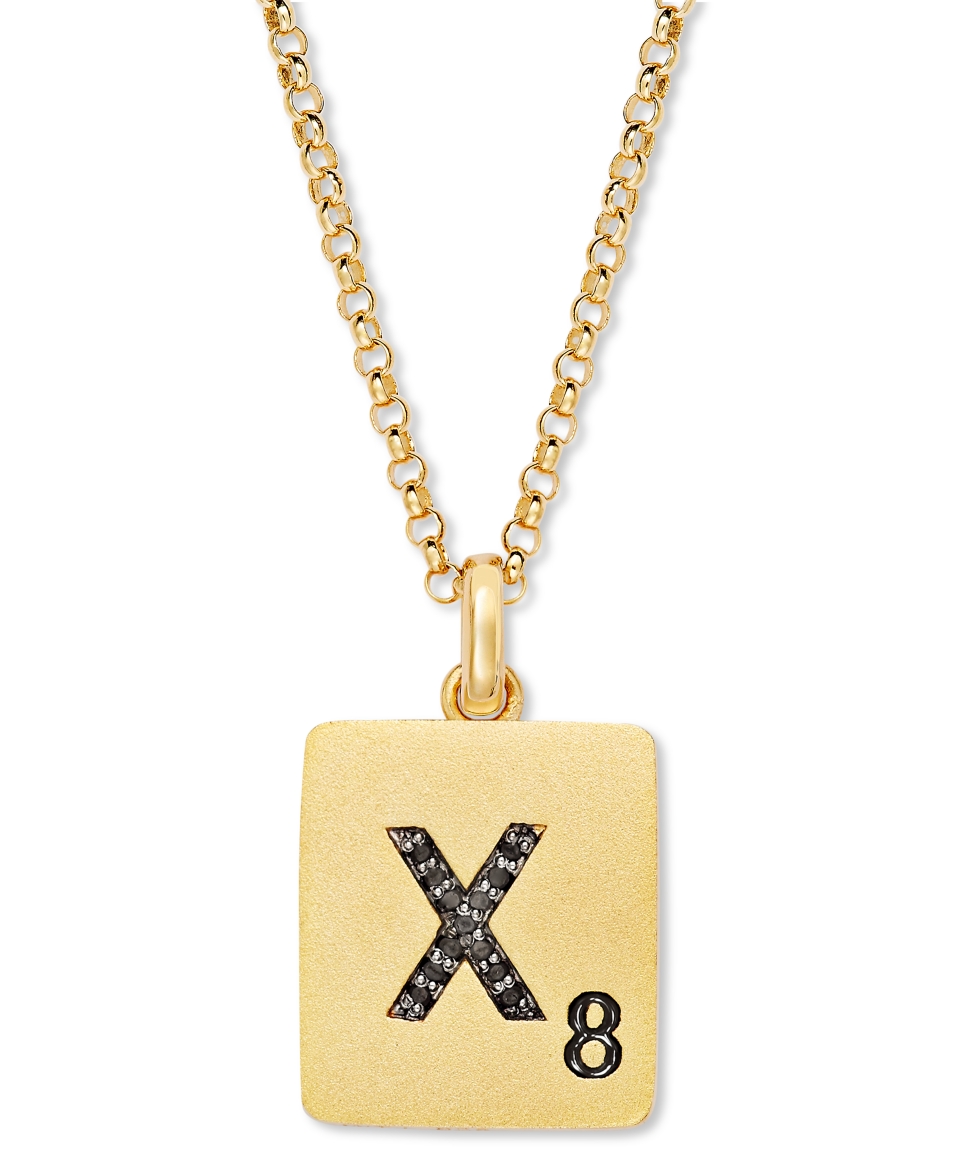 Scrabble 14k Gold over Sterling Silver Black Diamond Accent X Initial Pendant Necklace   Necklaces   Jewelry & Watches