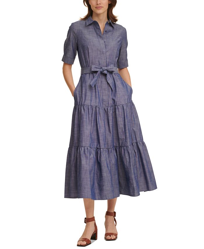 Calvin Klein Cotton Chambray Maxi Dress & Reviews - Dresses - Women ...