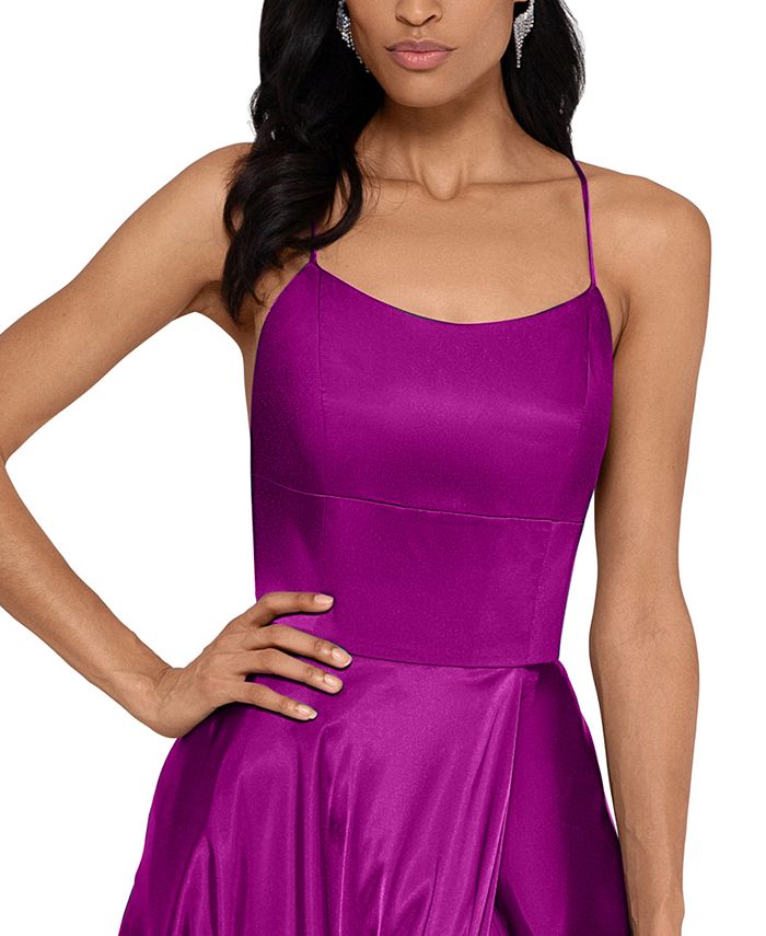 betsy and adam satin strappy back gown