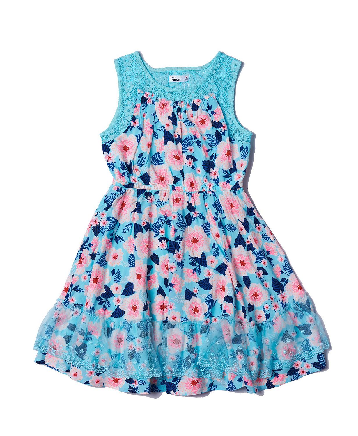 Big Girls All Over Print Lace Challis Dress
