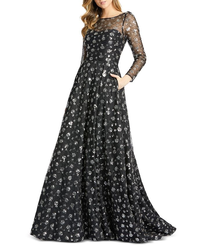 mac duggal sparkle mesh gown