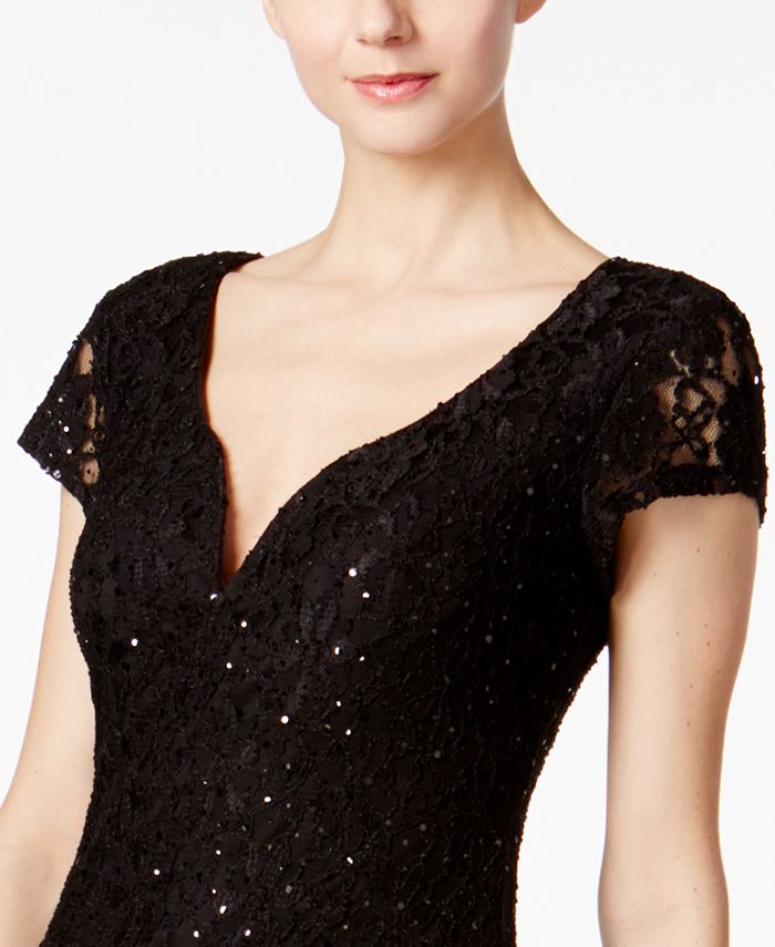 connected sequined lace overlay gown
