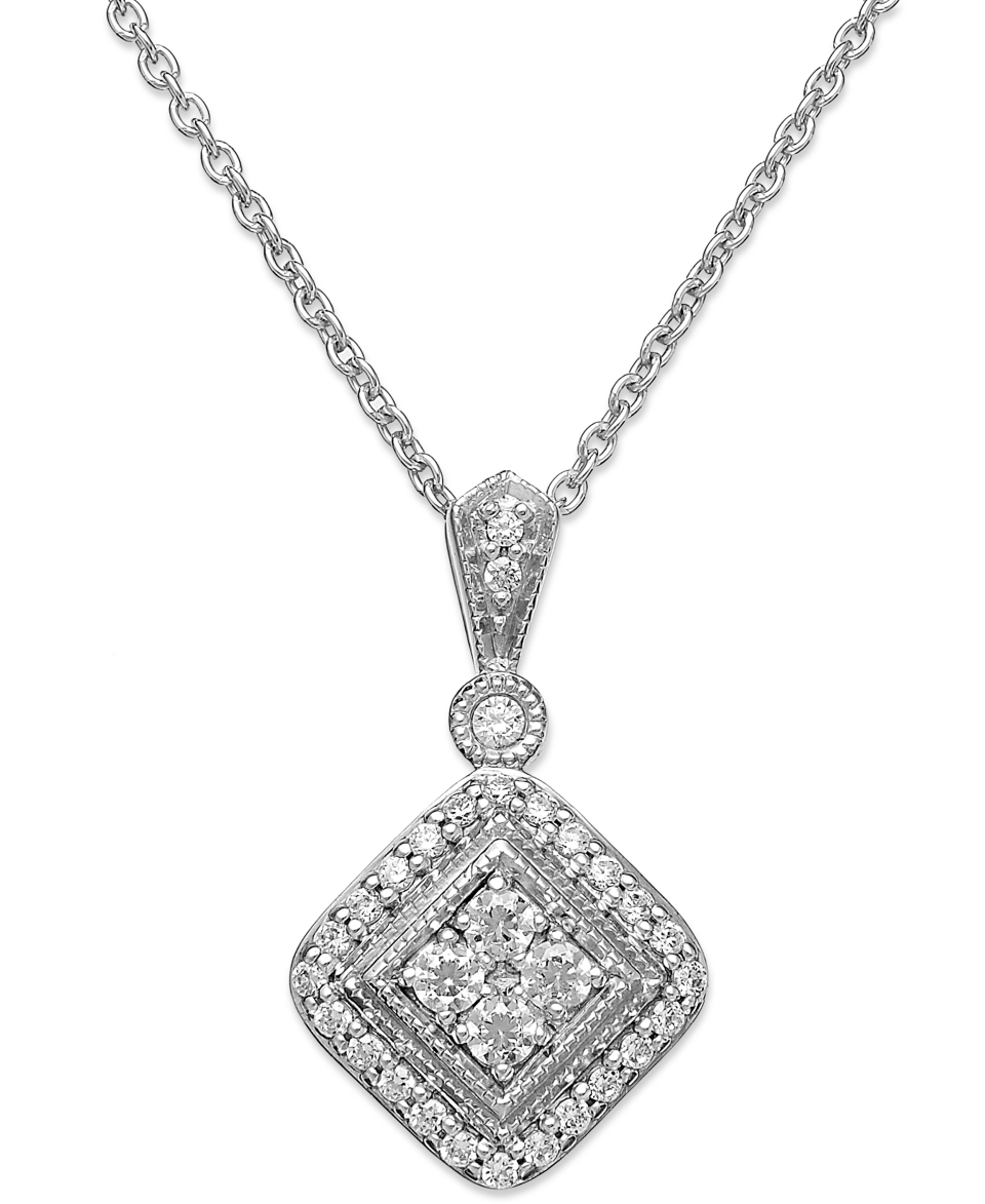 Sterling Silver Diamond Square Pendant Necklace (1/3 ct. t.w.)   Necklaces   Jewelry & Watches