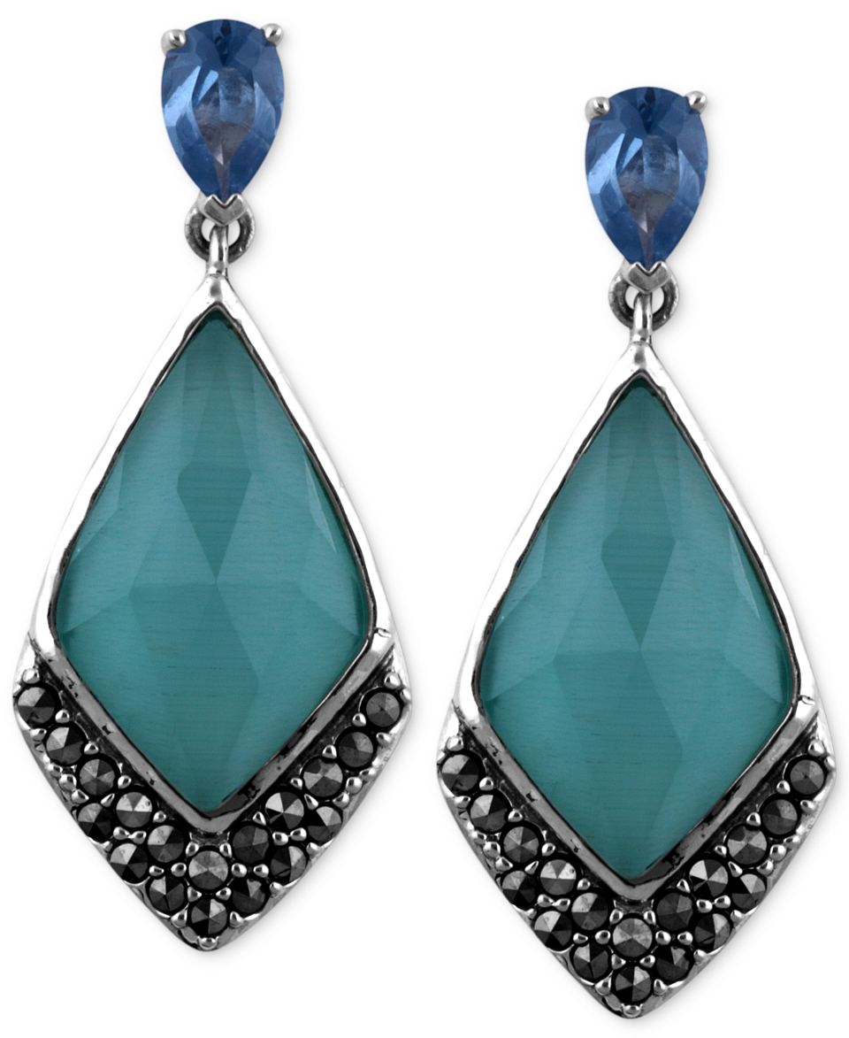Judith Jack Sterling Silver Mint Glass (9 2/5 ct. t.w.), Blue Spinel (17/20 ct. t.w.) and Marcasite (3/4 ct. t.w.) Drop Earrings   Fashion Jewelry   Jewelry & Watches