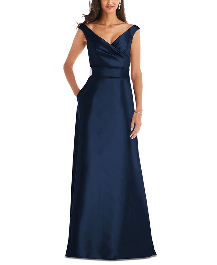 Alfred Sung Off-The-Shoulder Satin Gown & Reviews - Dresses - Women - Macy's