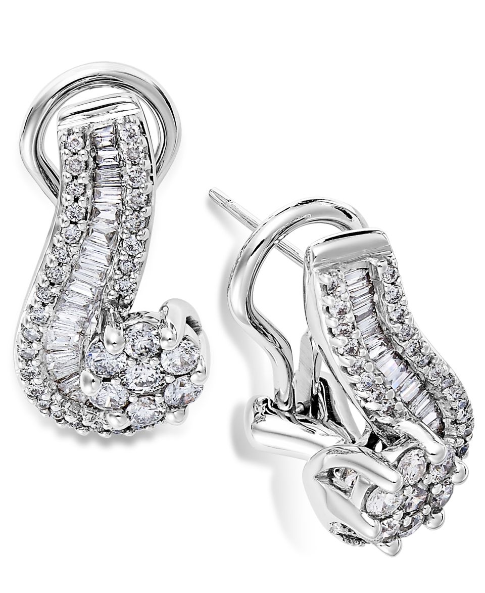 14k White Gold Earrings, Diamond Cluster (2 ct. t.w.)   Earrings   Jewelry & Watches