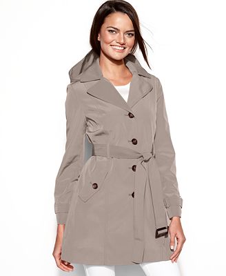 Calvin Klein Petite Hooded Belted Trench Coat - Coats - Women - Macy's