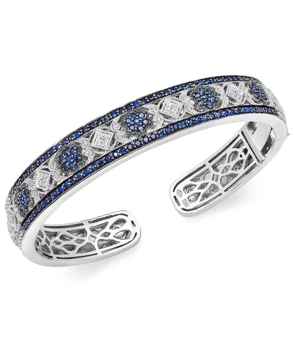 Sterling Silver Bracelet, Blue and White Diamond Bangle (3/4 ct. t.w.)   Bracelets   Jewelry & Watches