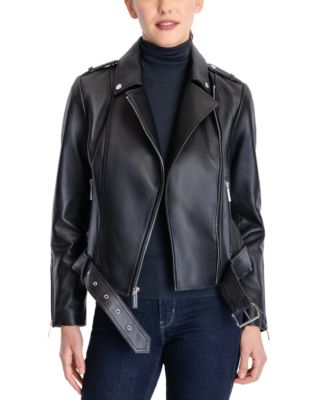 michael kors belted leather moto jacket