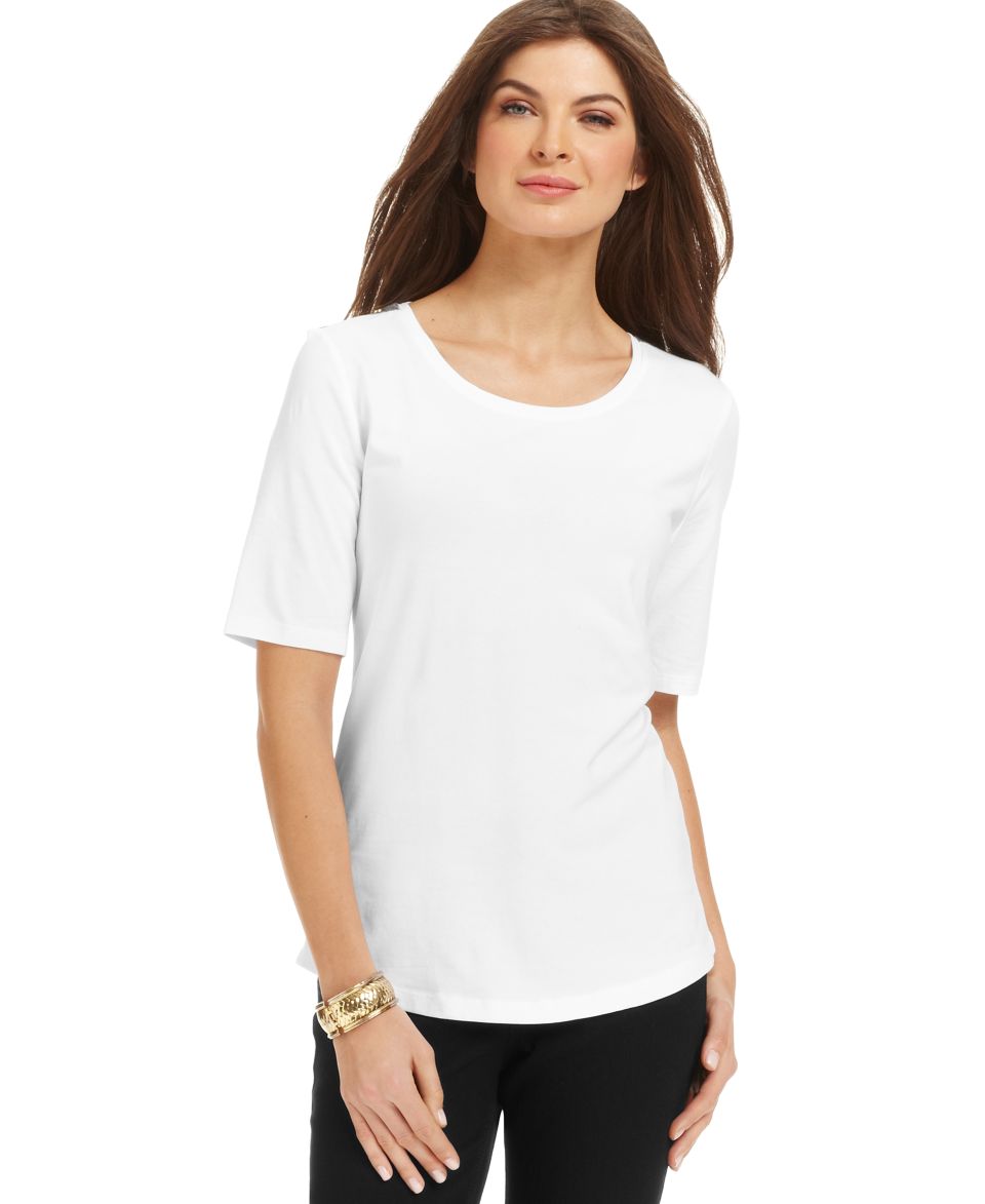 Jones New York Petite Top, Short Sleeve Scoop Neck Tee   Tops   Women