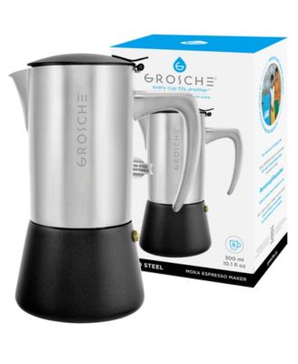 Кофеварка для приготовления эспрессо на плите GROSCHE Milano Steel из нержавеющей стали Moka Pot на 6 чашек эспрессо размером 10 унций