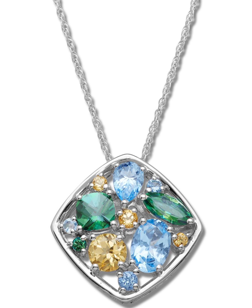 Multi Stone (5 7/8 ct. t.w.) and Diamond (1/3 ct. t.w.) Pendant Necklace in Sterling Silver   Necklaces   Jewelry & Watches