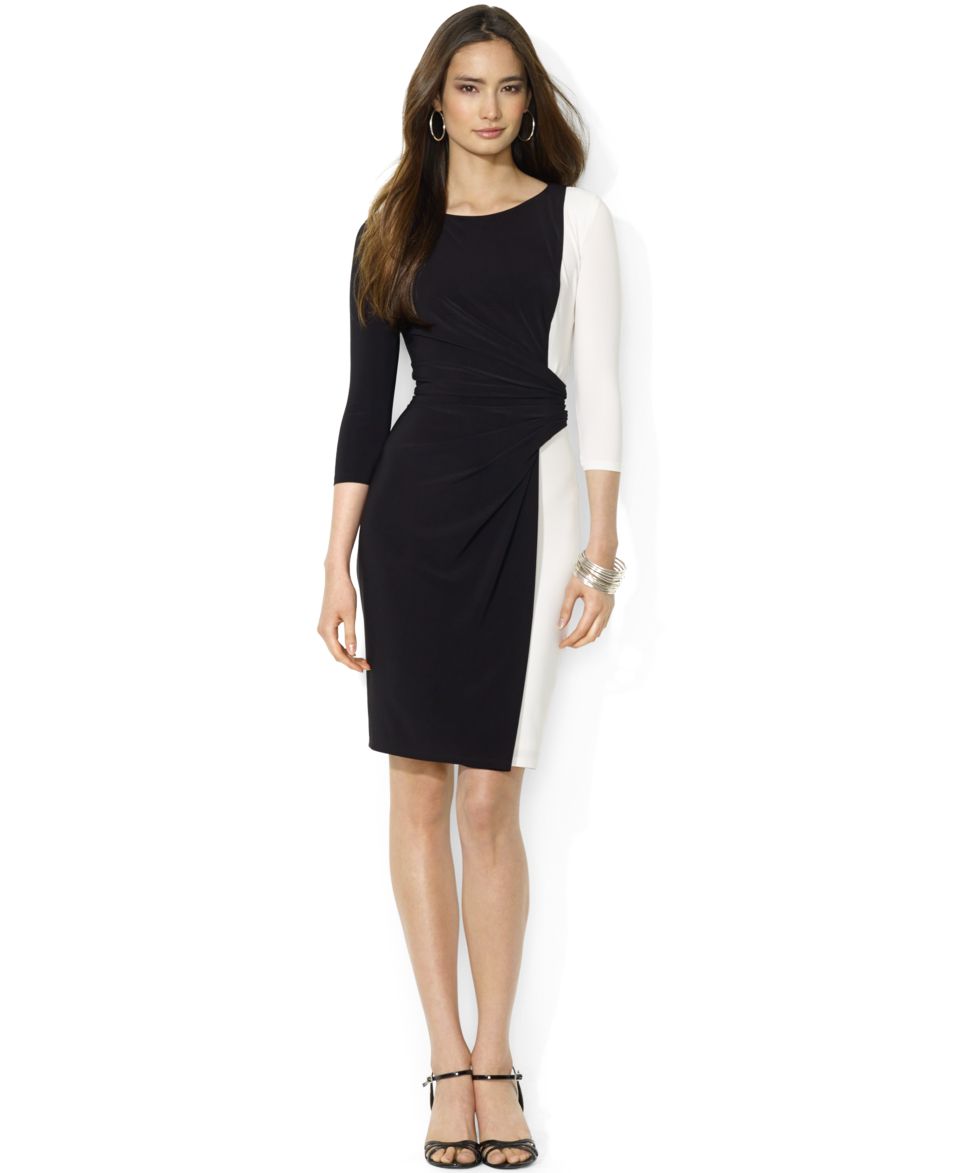 Calvin Klein Long Sleeve Belted Colorblock Sheath Dress   Dresses   Women