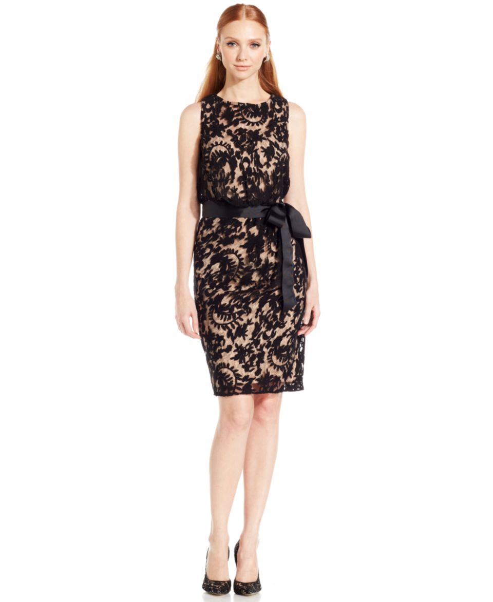 Adrianna Papell Sleeveless Contrast Lace Sheath   Dresses   Women