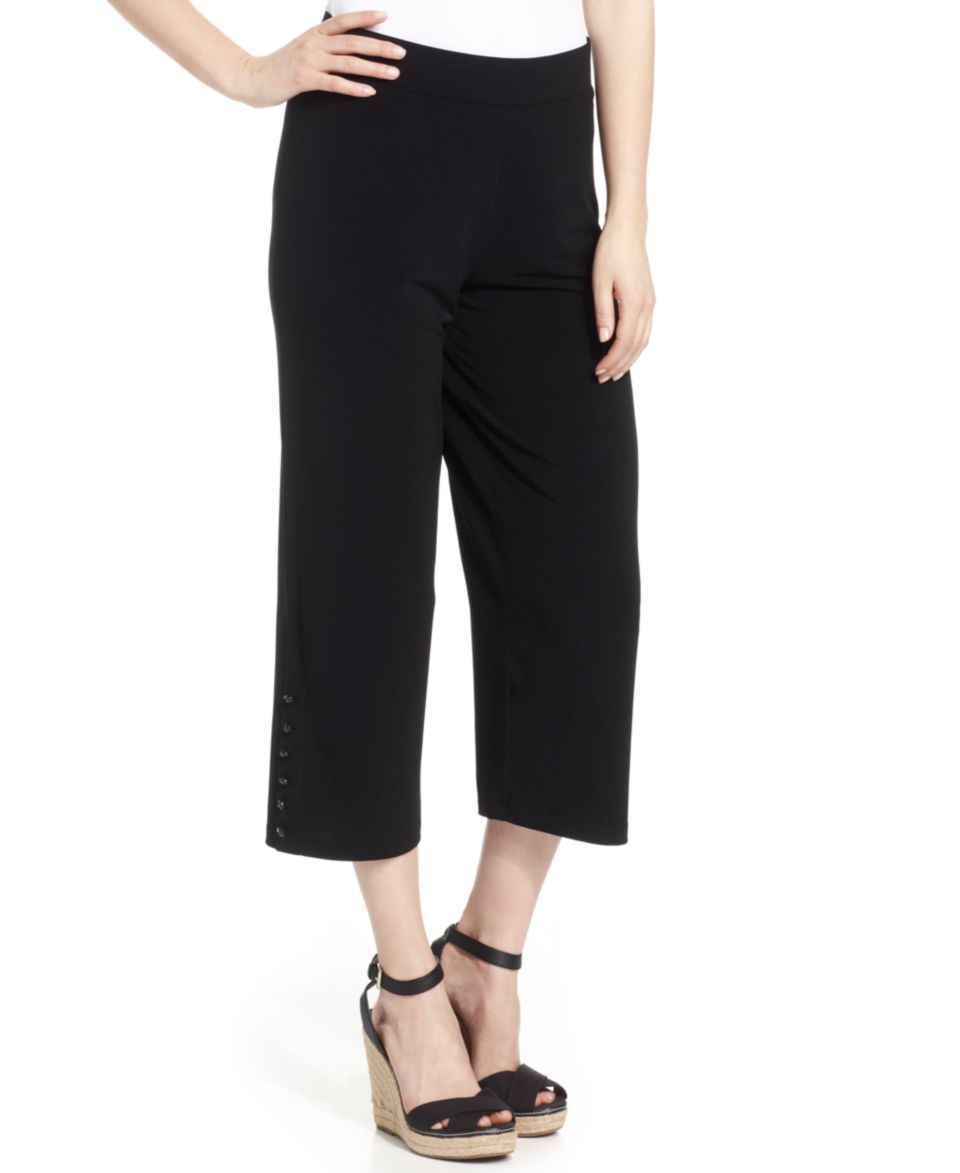 JM Collection Button Hem Wide Leg Cropped Pants