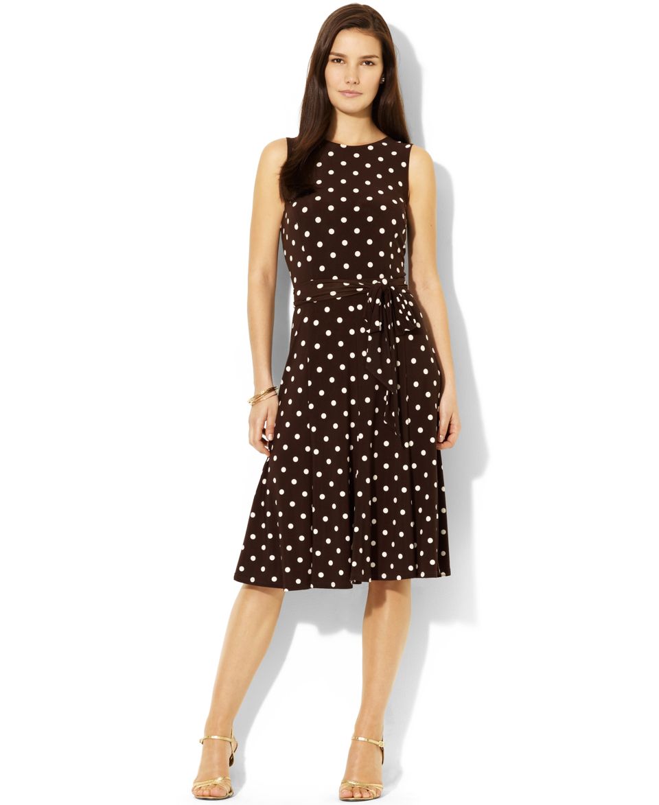 Lauren by Ralph Lauren Petite Dress, Sleeveless Polka Dot Flared A