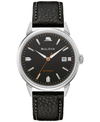 Мужские часы Bulova с автоматическим часовым механизмом Frank Sinatra Summer Wind на черном кожаном ремешке 40 мм