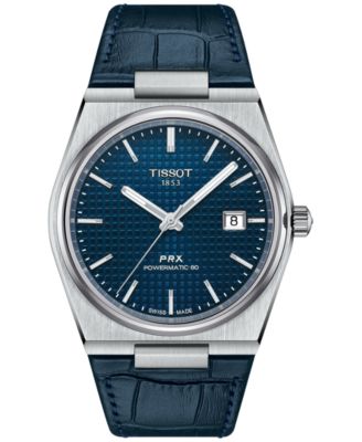 Мужские швейцарские часы Tissot с автоматическим управлением PRX Powermatic 80 на синем кожаном ремешке диаметром 40 мм