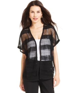 Style&co. Plus Size Open-Knit Striped Sequined Cardigan