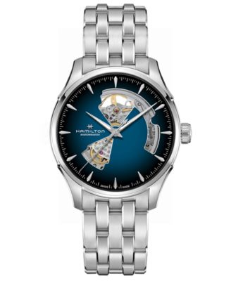 Мужские автоматические часы Hamilton Jazzmaster Open Heart с дымчато-синим браслетом из нержавеющей стали 40 мм