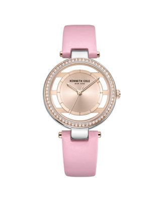 Женские прозрачные розовые часы Kenneth Cole New York с ремешком из натуральной кожи 34 мм