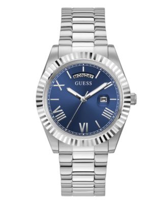 Мужские часы GUESS с серебристым браслетом из нержавеющей стали, День рождения, Дата, 42 мм