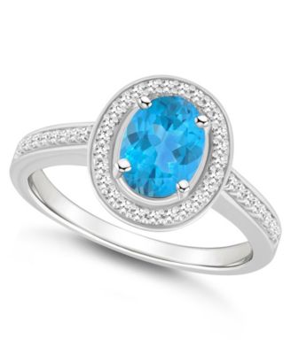Кольцо Macy's Halo с голубым топазом (1-3/5 карата) и бриллиантом (1/5 карата) из чистого серебра голубого цвета