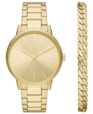 Мужские часы A|X Armani Exchange с тремя стрелками на золотистом браслете из нержавеющей стали и подарочный набор браслетов, 42 мм