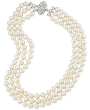 Carolee Silver-Tone Deco Crystal Imitation Pearl Three-Row Necklace