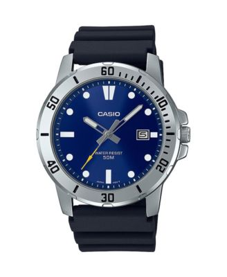 Мужские часы Casio с тремя стрелками из черной смолы, 45 мм, MTPVD01-2EV