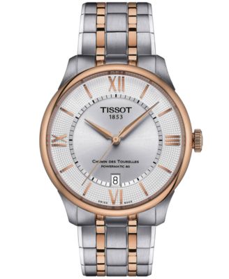 Tissot Унисекс Швейцарские автоматические часы Chemin des Tourelles Powermatic 80 с двухцветным браслетом из нержавеющей стали, 39 мм