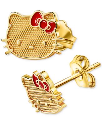 Серьги Macy's Hello Kitty в 10k золоте с красной эмалью
