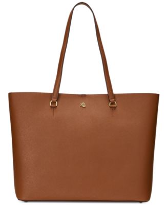Большая кожаная сумка Lauren Ralph Lauren Karly Crosshatch коричневого цвета