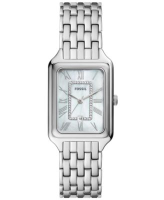 Женские часы Fossil Raquel с тремя стрелками и датой, серебристые, из нержавеющей стали, 26 мм