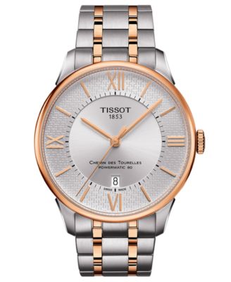 Мужские швейцарские автоматические часы Tissot Chemin des Tourelles Powermatic 80 Helvetic Pride с двухцветным браслетом из нержавеющей стали, 42 мм