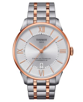 Мужские швейцарские автоматические часы Tissot Chemin des Tourelles Powermatic 80 с двухцветным браслетом из нержавеющей стали, 42 мм