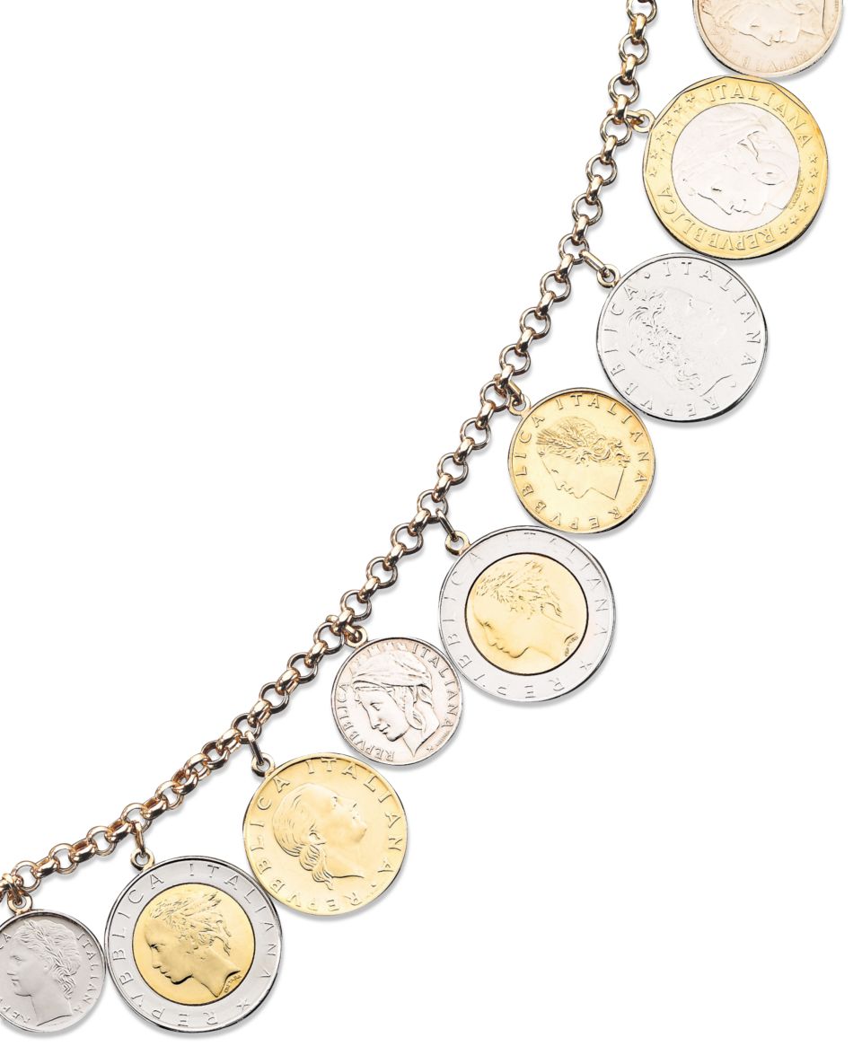 14k Gold Over Sterling Silver Bracelet, European Coin Charm Bracelet