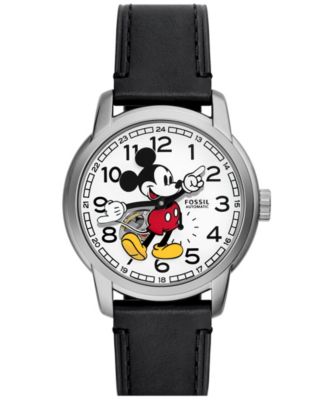 Часы Fossil Unisex Disney x Fossil Special Edition из черной кожи с тремя стрелками, 40 мм