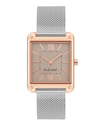 Женские кварцевые прямоугольные серебристые часы Nine West с сетчатым ремешком из нержавеющей стали, 29 мм