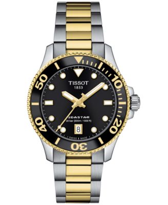 Женские швейцарские часы Tissot Seastar 1000 с двухцветным браслетом из нержавеющей стали, 36 мм