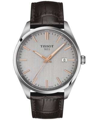 Мужские швейцарские часы Tissot PR 100 на коричневом кожаном ремешке 40 мм