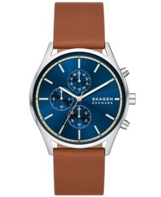 Мужские часы Skagen с подъемным хронографом из коричневой кожи, 42 мм