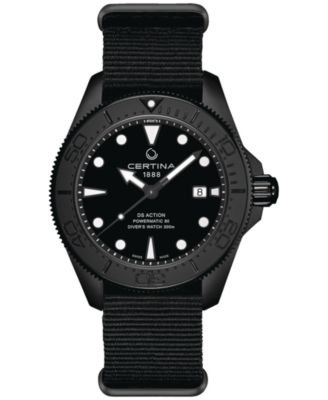 Мужские швейцарские часы Certina с автоматическим управлением DS Action на черном синтетическом нейлоновом ремешке 43 мм