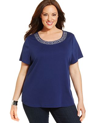 Karen Scott Plus Size Studded Tee - Tops - Plus Sizes - Macy's