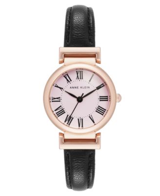 Женские кварцевые часы Anne Klein из черной классической кожи с ремешком из сплава металла цвета розового золота, 28 мм