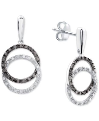 Серьги Macy's черно-белые с бриллиантами 1/6 кт, серебристые