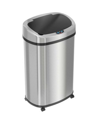 Овальное сенсорное кухонное мусорное ведро iTouchless объемом 50 литров/ 13 галлонов из нержавеющей стали с колесиками и фильтром для удаления запаха AbsorbX